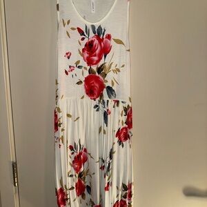 Red and White Pleated Sundress for Casual Wear